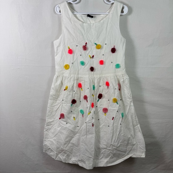 GapKids White Dress With Pom-Pom Embellishments Girls Size M - Picture 1 of 5